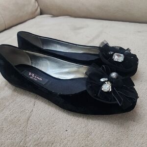 Nina Black Velvet Embellished Ballerina Flats